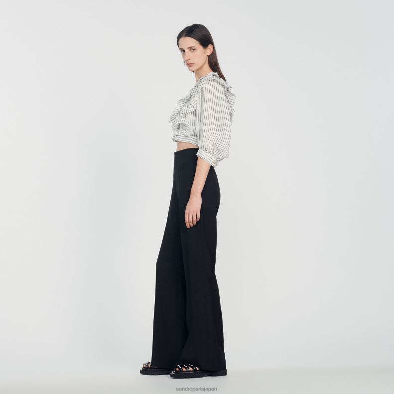 jp Sandro Paris 女性 ストライプのクロップドリネントップ 白黒 20D4B338 衣服