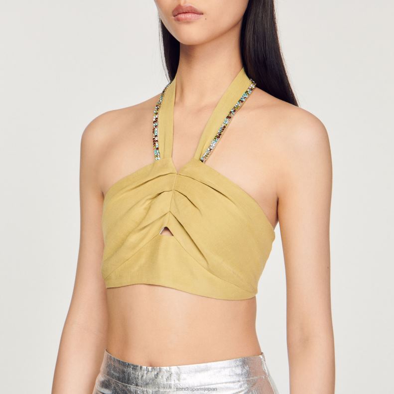 jp Sandro Paris 女性 ラインストーン装飾 クロップトップ ライムグリーン 20D4B367 衣服