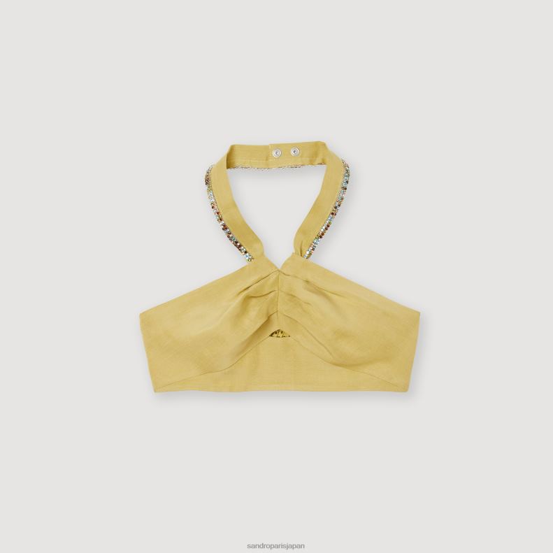 jp Sandro Paris 女性 ラインストーン装飾 クロップトップ ライムグリーン 20D4B367 衣服