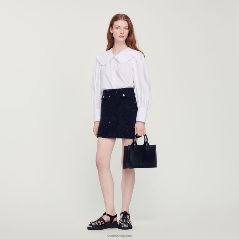jp Sandro Paris 女性 ピーターパンカラーのポプリンシャツ 白 20D4B369 衣服