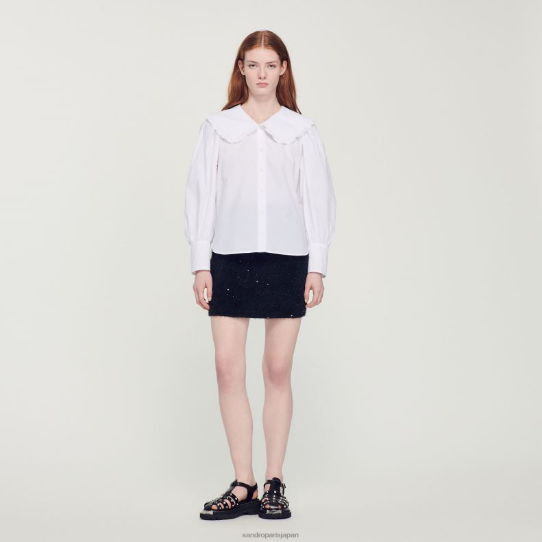jp Sandro Paris 女性 ピーターパンカラーのポプリンシャツ 白 20D4B369 衣服