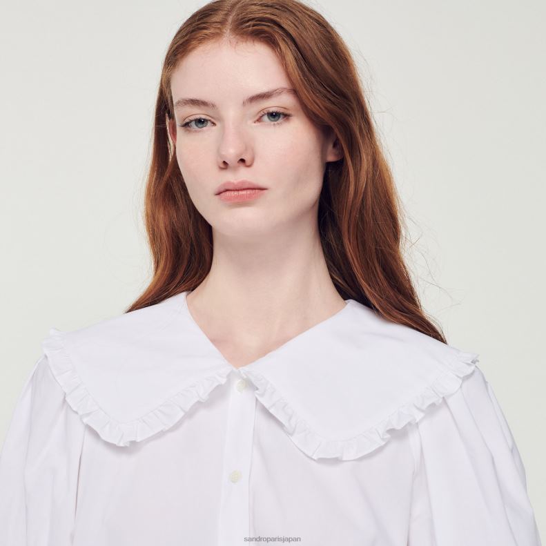 jp Sandro Paris 女性 ピーターパンカラーのポプリンシャツ 白 20D4B369 衣服