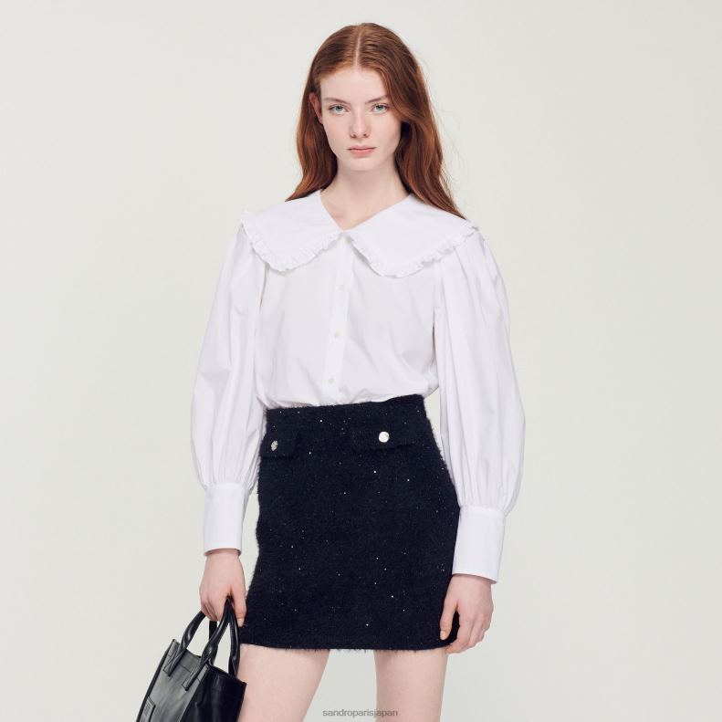 jp Sandro Paris 女性 ピーターパンカラーのポプリンシャツ 白 20D4B369 衣服