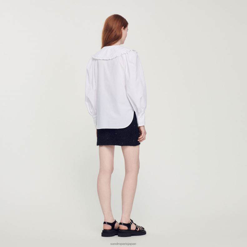 jp Sandro Paris 女性 ピーターパンカラーのポプリンシャツ 白 20D4B369 衣服