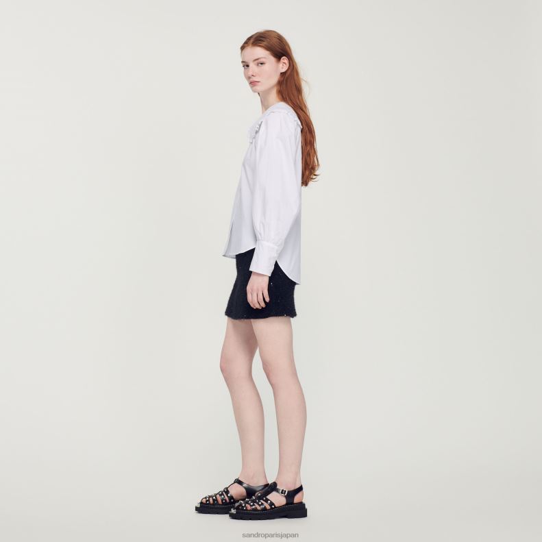 jp Sandro Paris 女性 ピーターパンカラーのポプリンシャツ 白 20D4B369 衣服