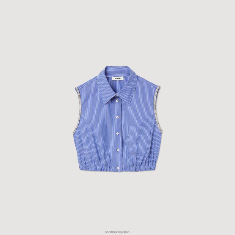 jp Sandro Paris 女性 クロップドストライプシャツ ブルー/ホワイト 20D4B38 衣服