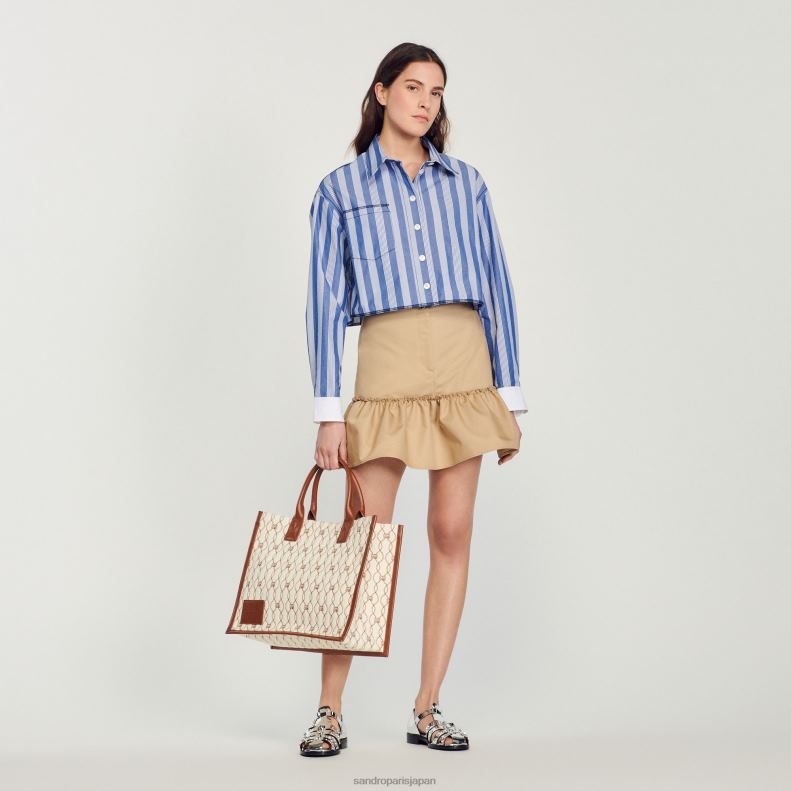 jp Sandro Paris 女性 クロップドストライプシャツ ブルー/ホワイト 20D4B408 衣服