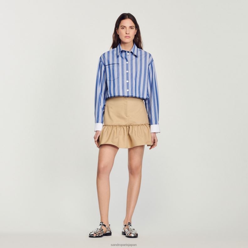 jp Sandro Paris 女性 クロップドストライプシャツ ブルー/ホワイト 20D4B408 衣服