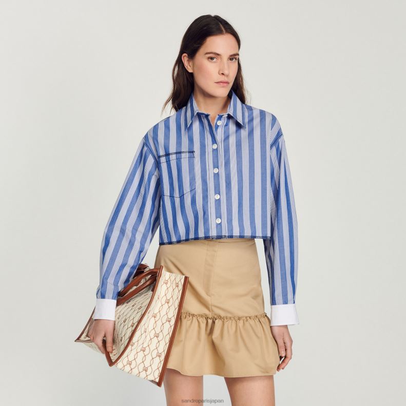 jp Sandro Paris 女性 クロップドストライプシャツ ブルー/ホワイト 20D4B408 衣服