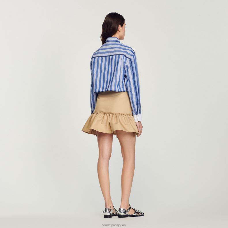 jp Sandro Paris 女性 クロップドストライプシャツ ブルー/ホワイト 20D4B408 衣服