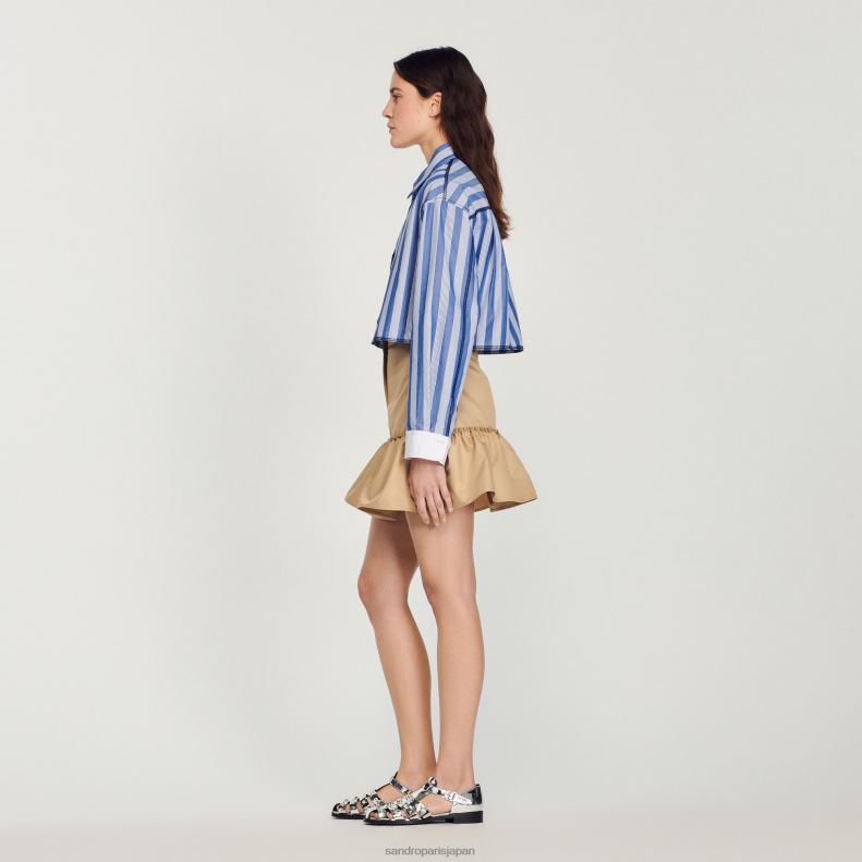 jp Sandro Paris 女性 クロップドストライプシャツ ブルー/ホワイト 20D4B408 衣服