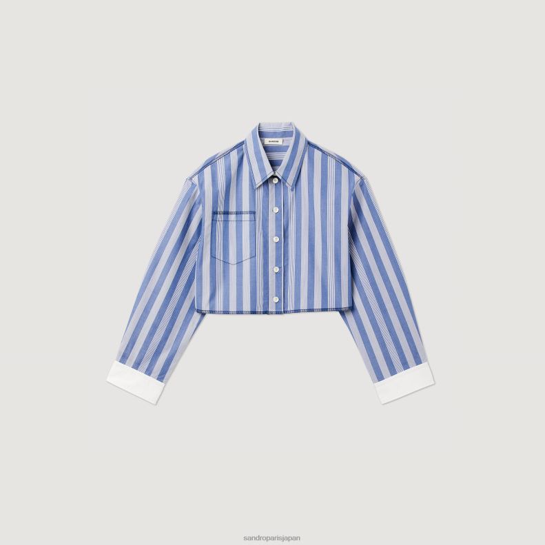 jp Sandro Paris 女性 クロップドストライプシャツ ブルー/ホワイト 20D4B408 衣服
