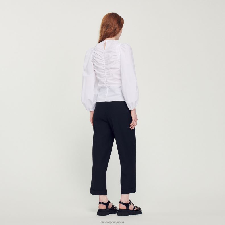 jp Sandro Paris 女性 ギャザーポプリントップ 白 20D4B410 衣服