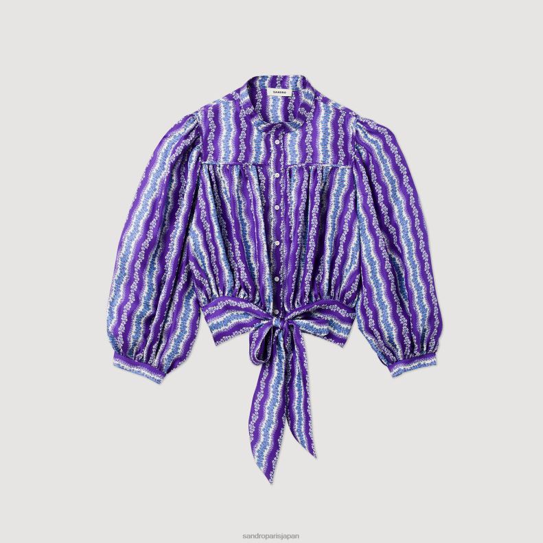 jp Sandro Paris 女性 フローラルプリント クロップドシルクシャツ パープル/ブルー 20D4B431 衣服