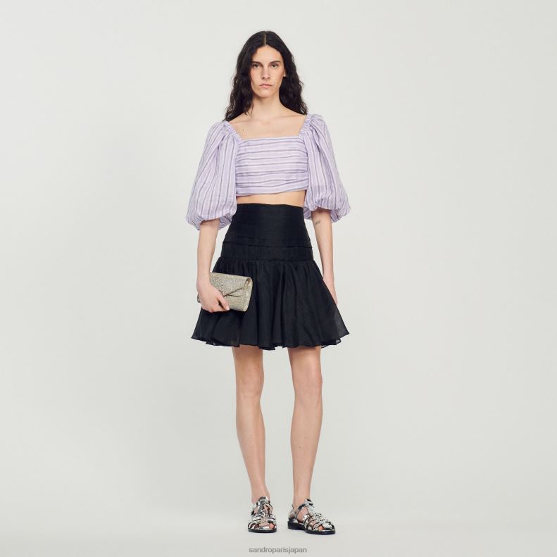 jp Sandro Paris 女性 ストライプクロップトップ ライラック/ブラック 20D4B458 衣服