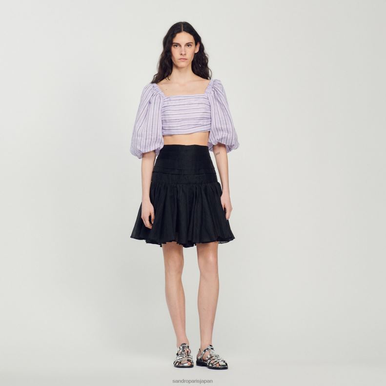 jp Sandro Paris 女性 ストライプクロップトップ ライラック/ブラック 20D4B458 衣服