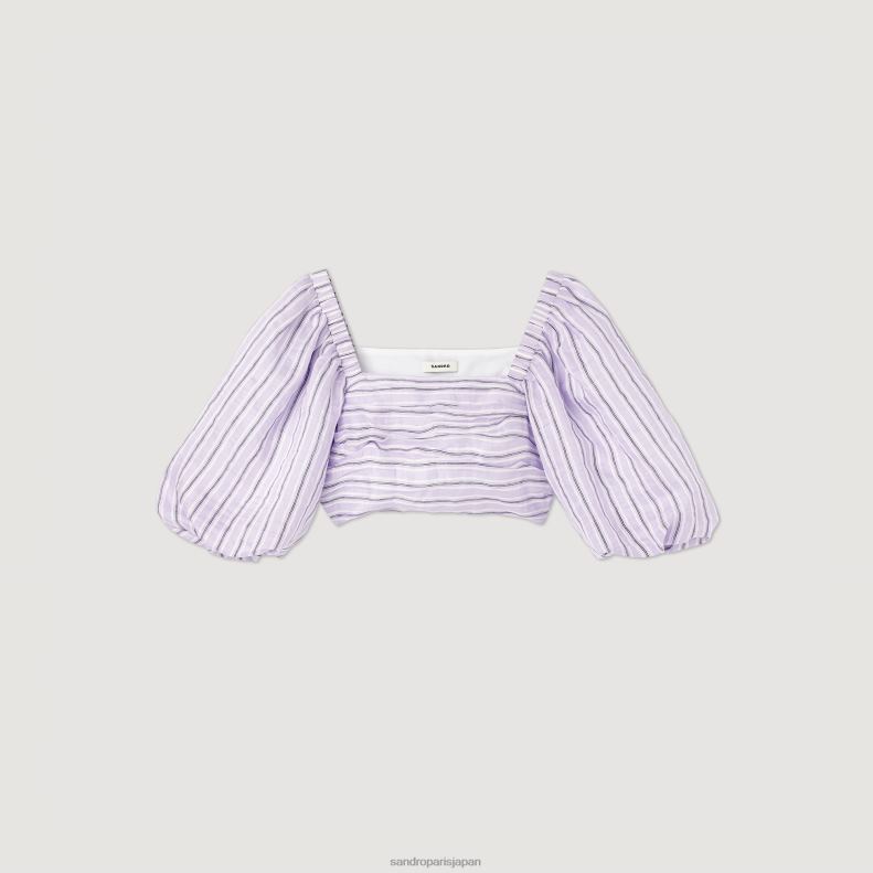 jp Sandro Paris 女性 ストライプクロップトップ ライラック/ブラック 20D4B458 衣服