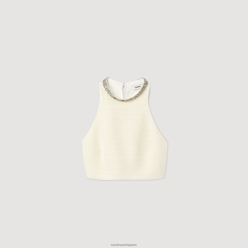 jp Sandro Paris 女性 ツイードクロップトップ 生成り 20D4B59 衣服