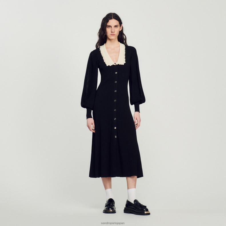 jp Sandro Paris 女性 長袖のロングドレス 黒 20D4B103 衣服