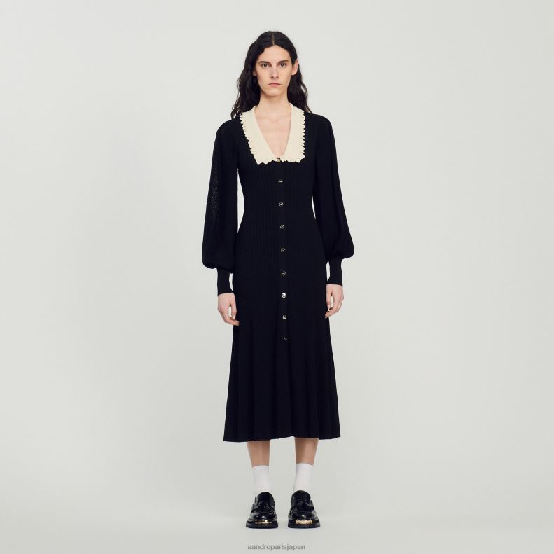 jp Sandro Paris 女性 長袖のロングドレス 黒 20D4B103 衣服
