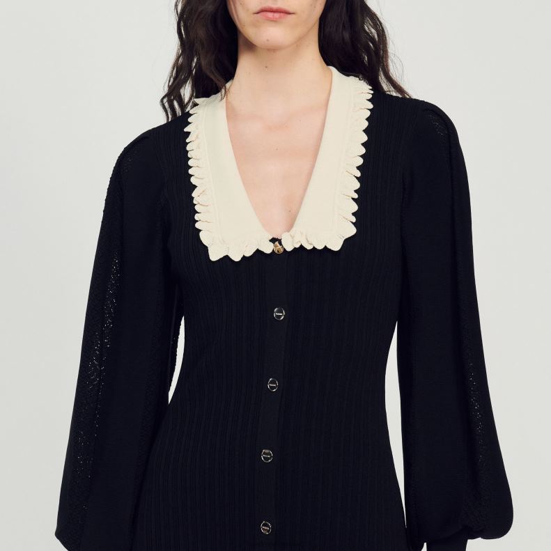jp Sandro Paris 女性 長袖のロングドレス 黒 20D4B103 衣服