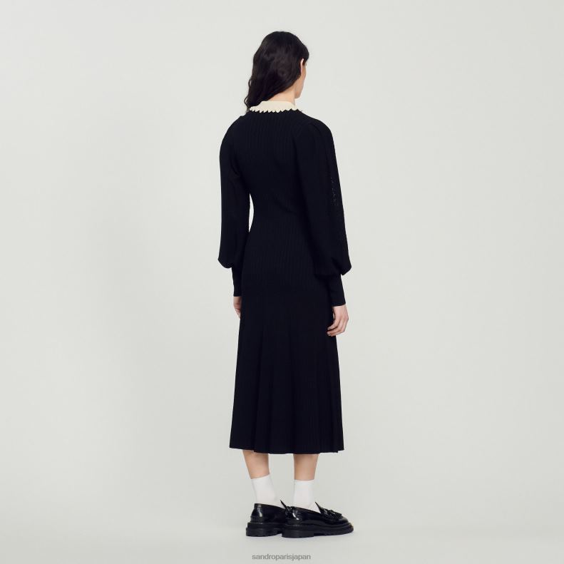 jp Sandro Paris 女性 長袖のロングドレス 黒 20D4B103 衣服