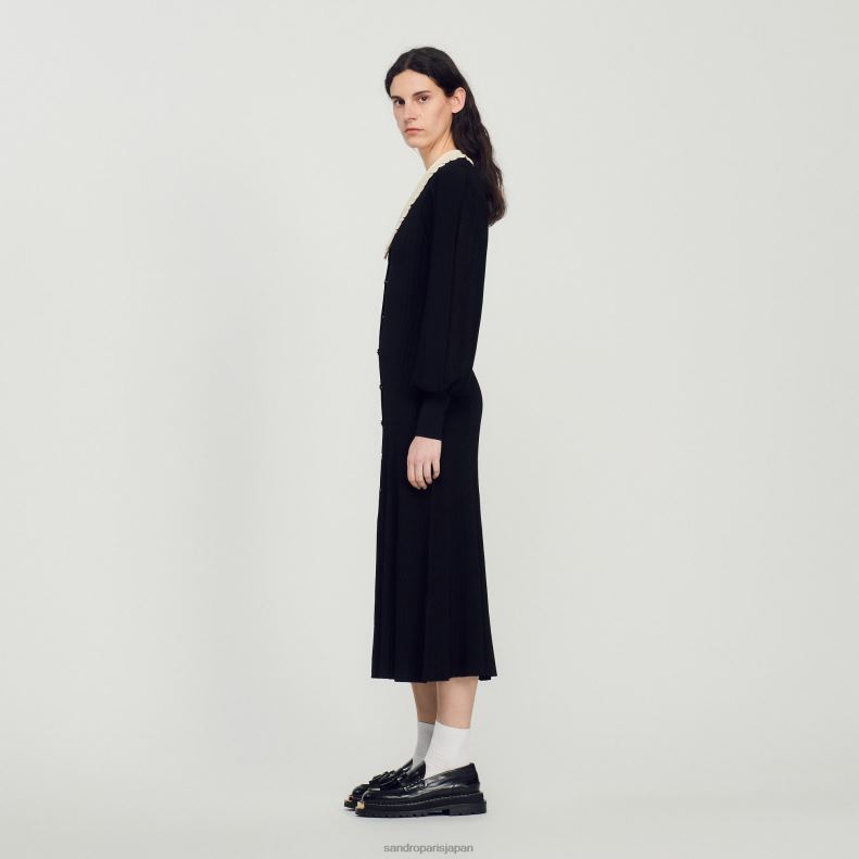 jp Sandro Paris 女性 長袖のロングドレス 黒 20D4B103 衣服