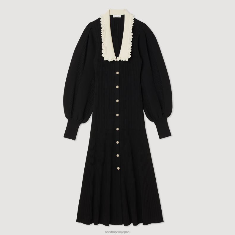 jp Sandro Paris 女性 長袖のロングドレス 黒 20D4B103 衣服