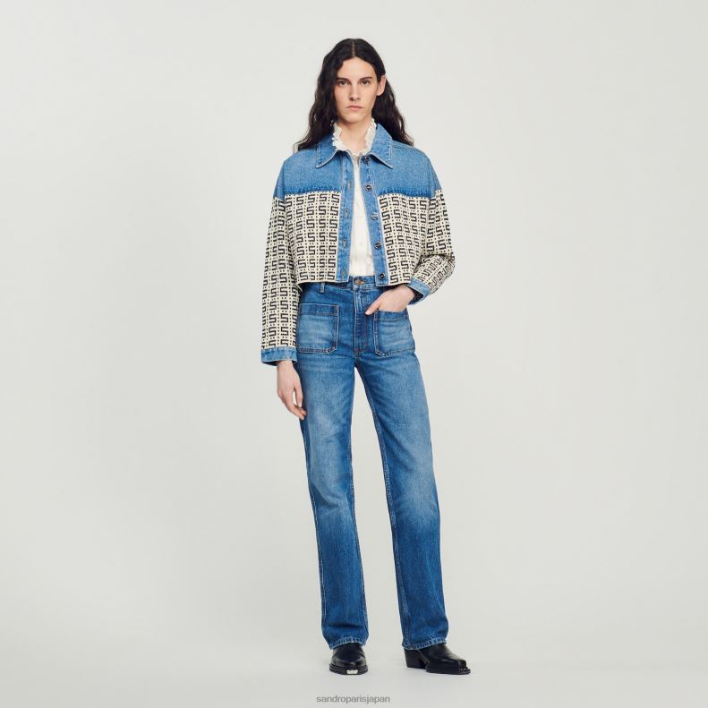 jp Sandro Paris 女性 クロップドデニムコーティガン ブルージーンズ 20D4B105 衣服