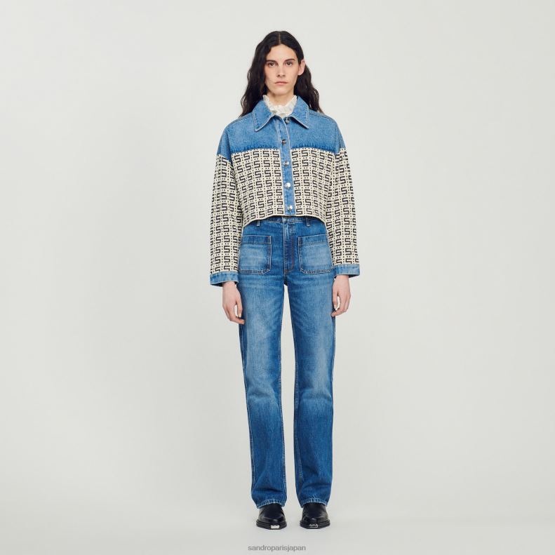jp Sandro Paris 女性 クロップドデニムコーティガン ブルージーンズ 20D4B105 衣服