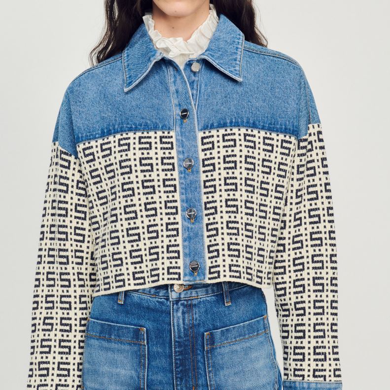 jp Sandro Paris 女性 クロップドデニムコーティガン ブルージーンズ 20D4B105 衣服