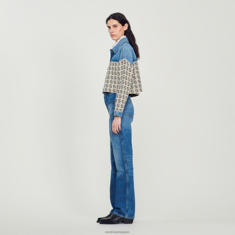 jp Sandro Paris 女性 クロップドデニムコーティガン ブルージーンズ 20D4B105 衣服