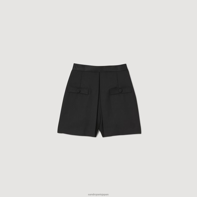 jp Sandro Paris 女性 ボタン付きハイウエストショーツ 黒 20D4B107 衣服