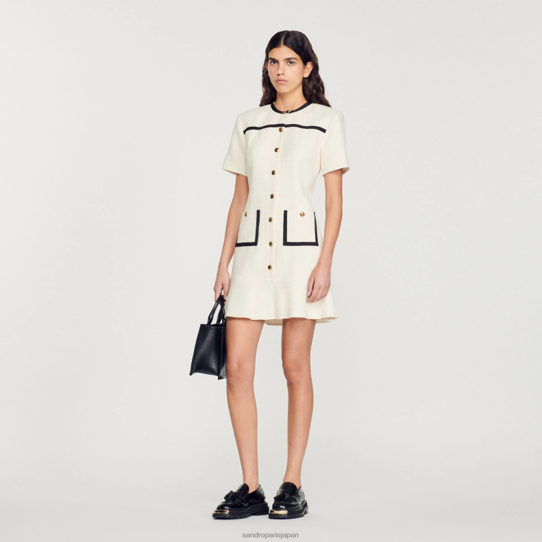 jp Sandro Paris 女性 クロップドツイード ボタンアップドレス 生成り 20D4B109 衣服
