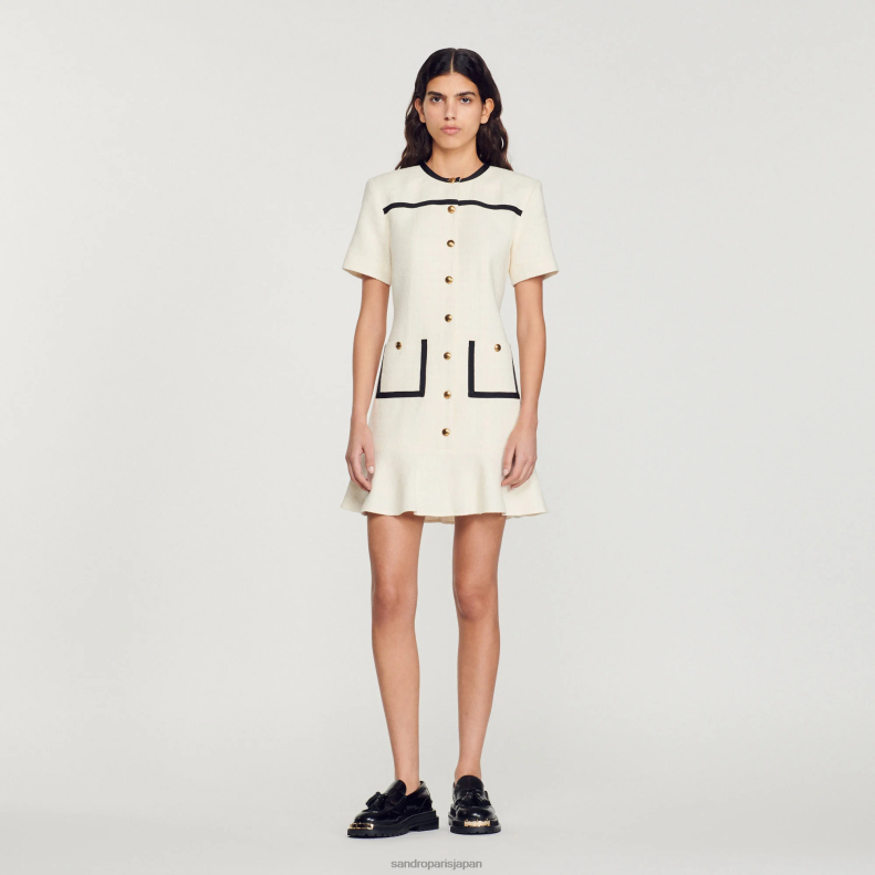 jp Sandro Paris 女性 クロップドツイード ボタンアップドレス 生成り 20D4B109 衣服