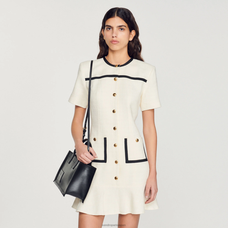 jp Sandro Paris 女性 クロップドツイード ボタンアップドレス 生成り 20D4B109 衣服
