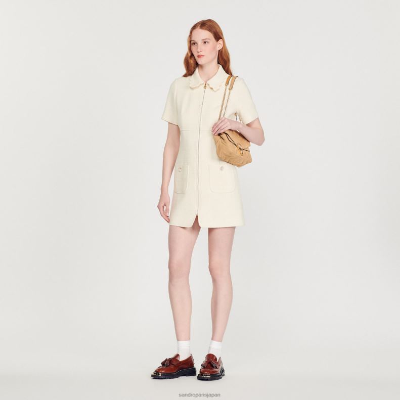 jp Sandro Paris 女性 ツイードジップドレス 生成り 20D4B117 衣服