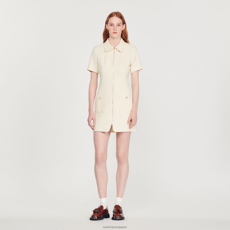 jp Sandro Paris 女性 ツイードジップドレス 生成り 20D4B117 衣服
