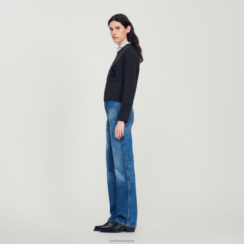 jp Sandro Paris 女性 刺繍ポケット付きニットカーディガン チャコールグレー 20D4B119 衣服