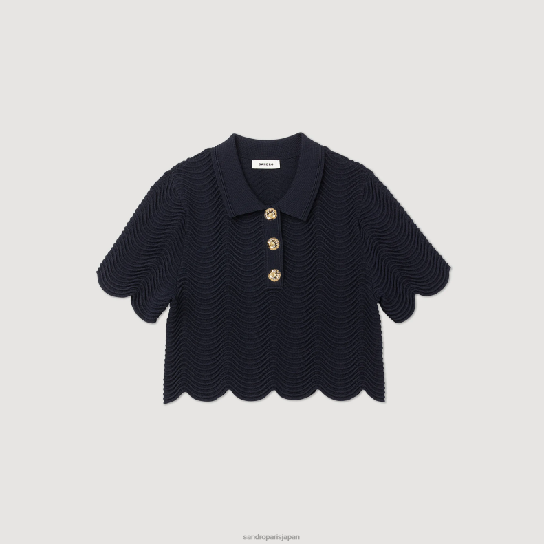 jp Sandro Paris 女性 クロップドニットセーター ネイビーブルー 20D4B120 衣服
