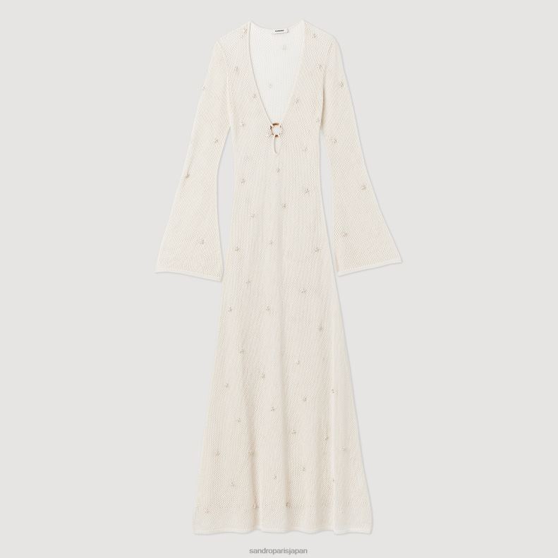 jp Sandro Paris 女性 メッシュスパンコールロングドレス 生成り 20D4B122 衣服