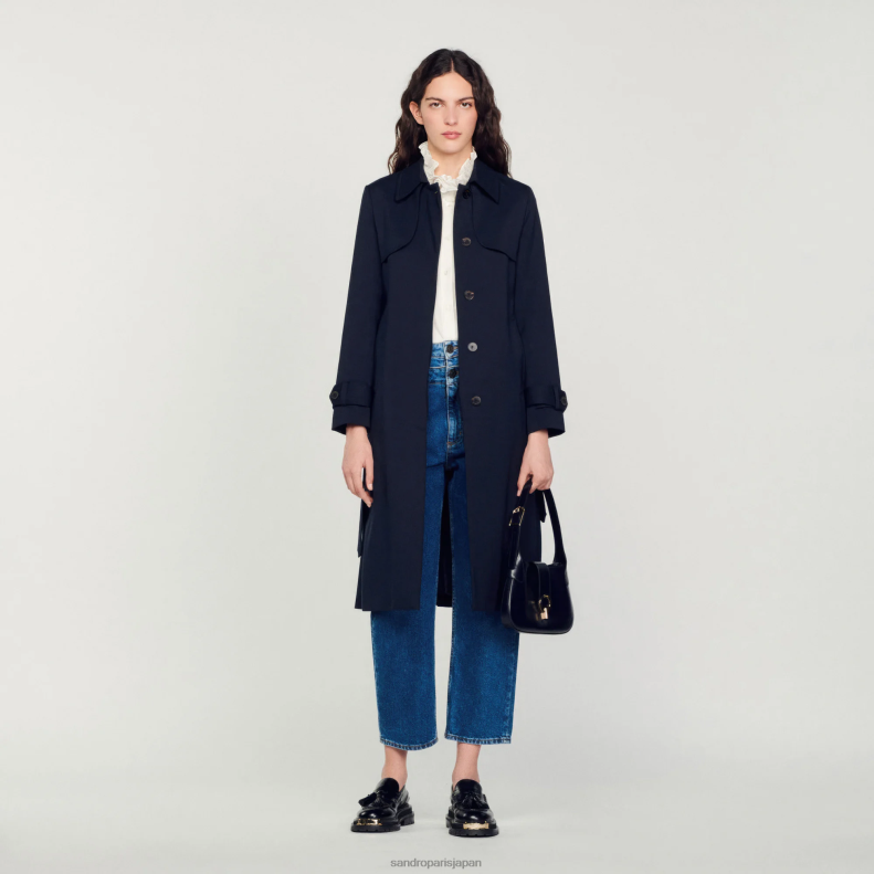 jp Sandro Paris 女性 プリーツインセット付きトレンチコート ネイビーブルー 20D4B123 衣服