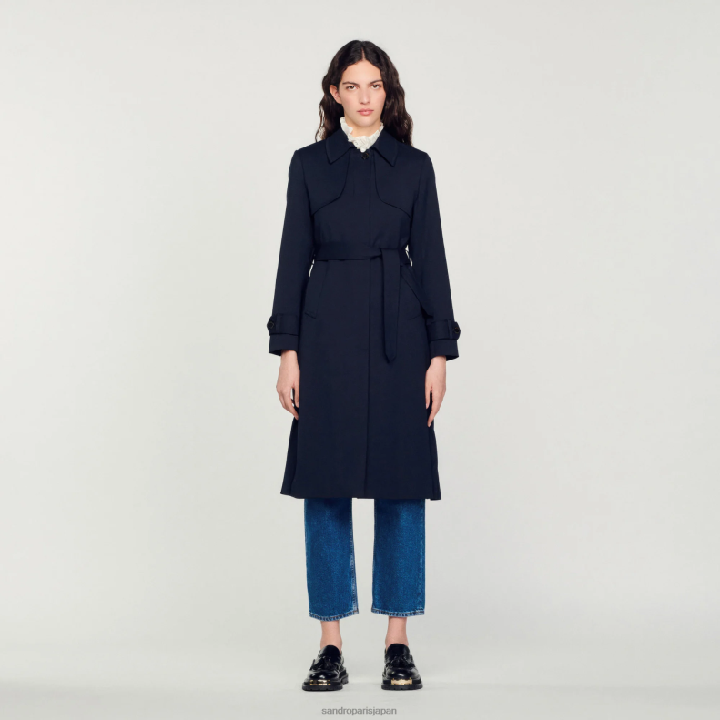 jp Sandro Paris 女性 プリーツインセット付きトレンチコート ネイビーブルー 20D4B123 衣服