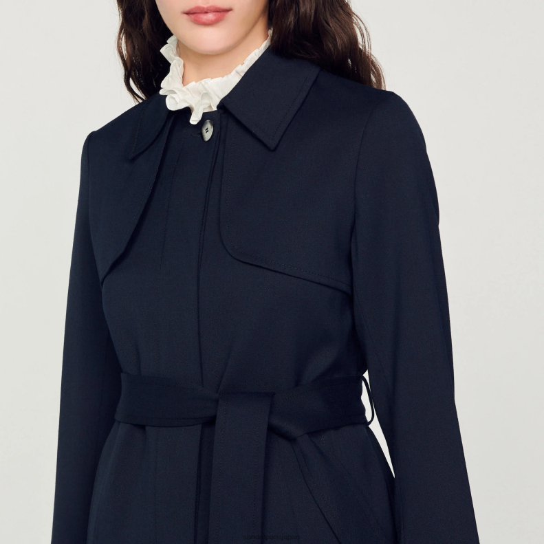 jp Sandro Paris 女性 プリーツインセット付きトレンチコート ネイビーブルー 20D4B123 衣服