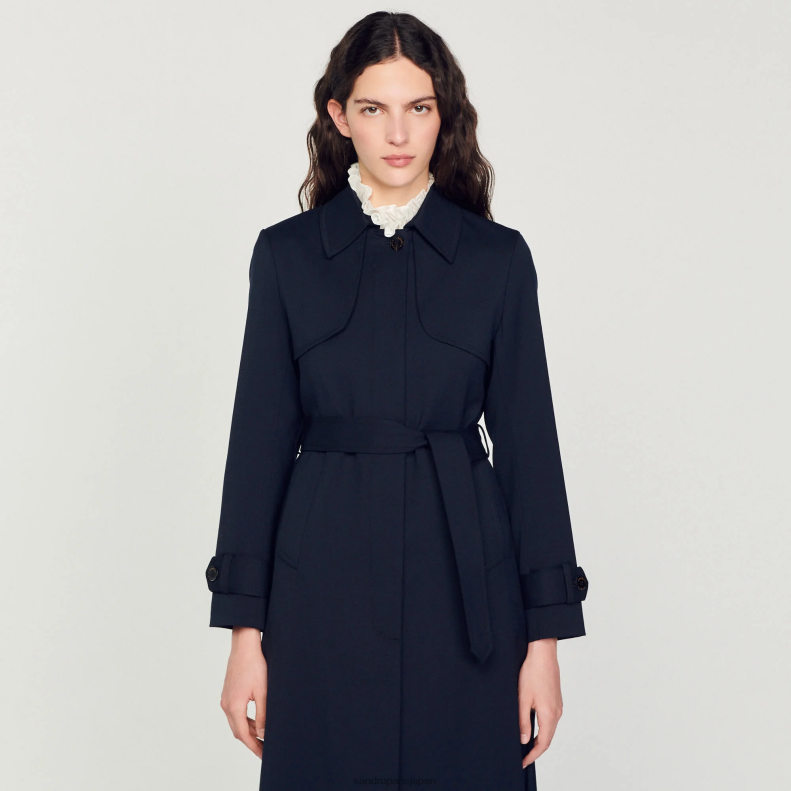 jp Sandro Paris 女性 プリーツインセット付きトレンチコート ネイビーブルー 20D4B123 衣服