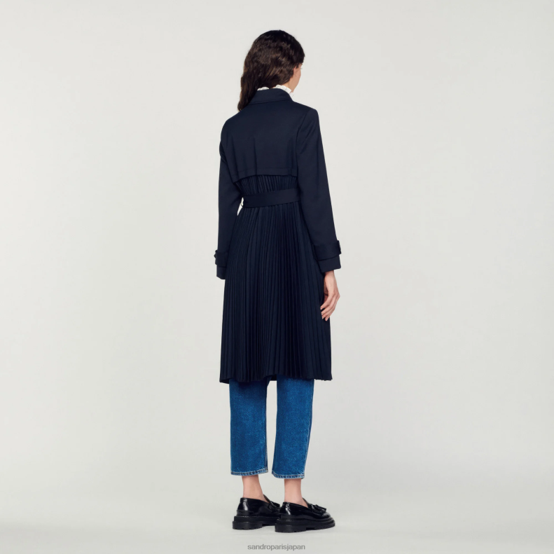 jp Sandro Paris 女性 プリーツインセット付きトレンチコート ネイビーブルー 20D4B123 衣服