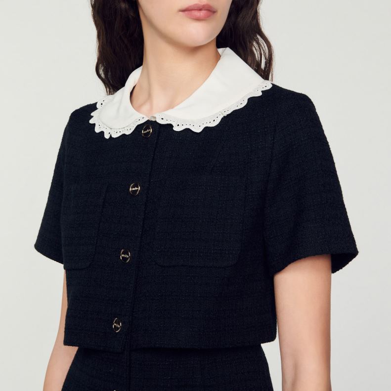 jp Sandro Paris 女性 ショートツイードドレス 黒 20D4B124 衣服