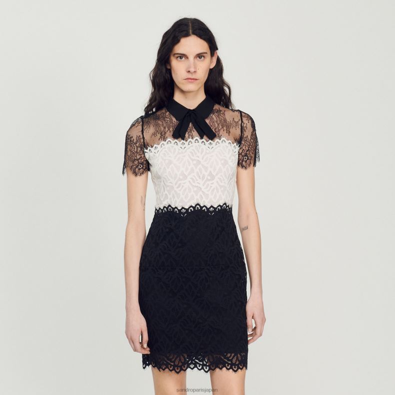 jp Sandro Paris 女性 ツートンカラーのレースドレス 生成り 20D4B125 衣服