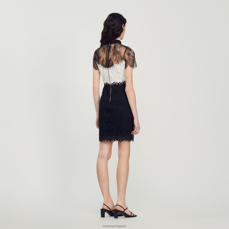 jp Sandro Paris 女性 ツートンカラーのレースドレス 生成り 20D4B125 衣服