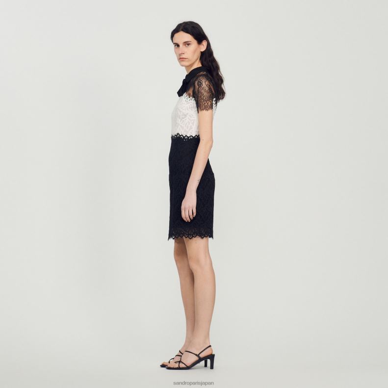 jp Sandro Paris 女性 ツートンカラーのレースドレス 生成り 20D4B125 衣服